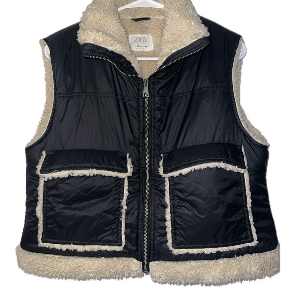 Black and Cream Sherpa Lined Vest